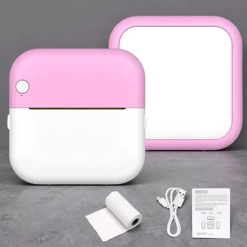 Mini Thermal Label Printer – Compact USB Sticker Printer for Students & Home Use Pink Standard