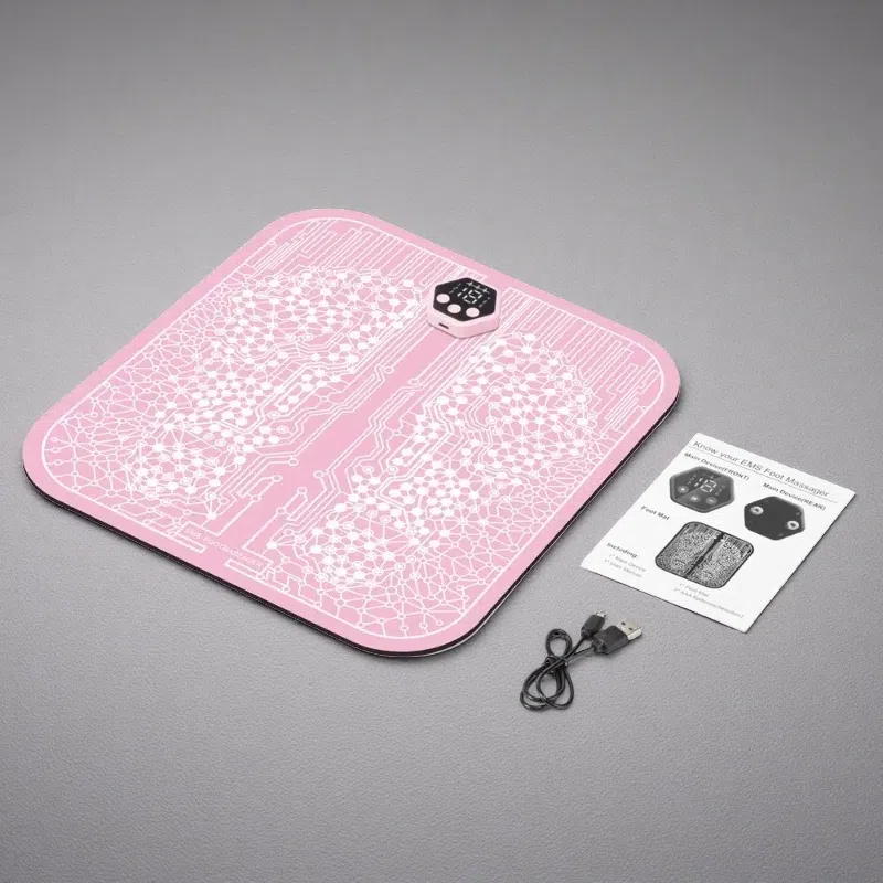 EMS Foot Pad with Pulse Microcurrent Therapy – Rechargeable Foot Massager Pink Transparent