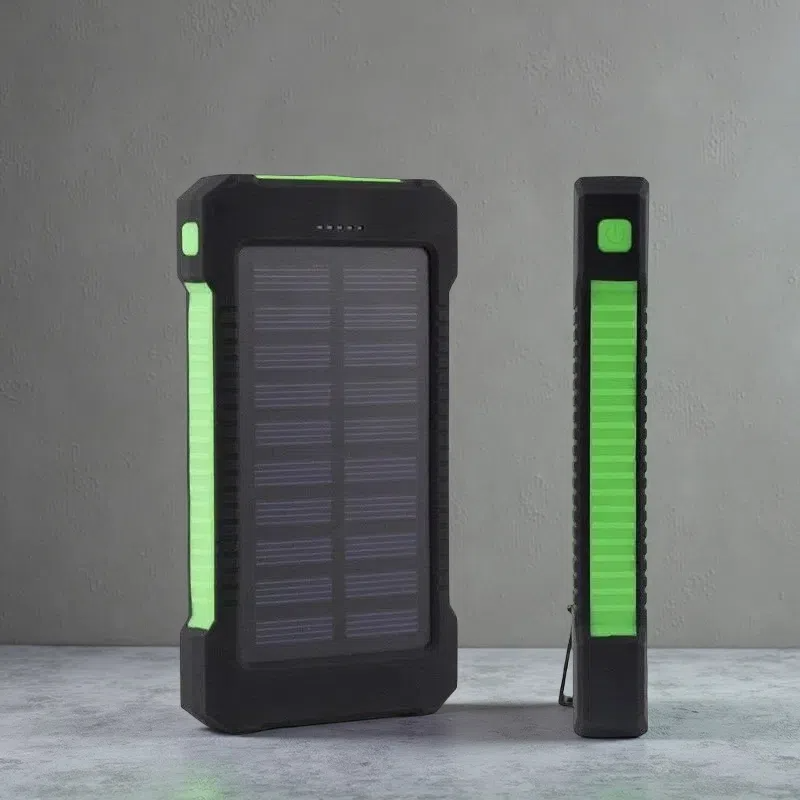 Ultra-Thin Outdoor Waterproof Solar Power Bank – 10,000mAh Portable Charger with LED Flashlight Green 10000mA