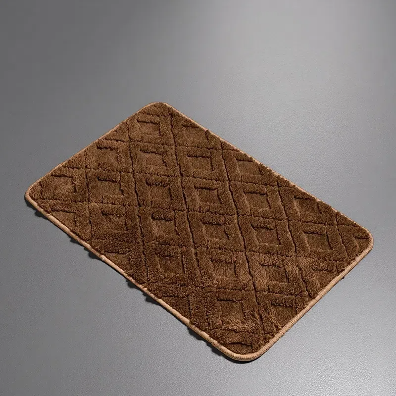 Rhombus Plush Absorbent Floor Mat – Soft & Machine Washable Bathroom Door Mat Brown 38x58