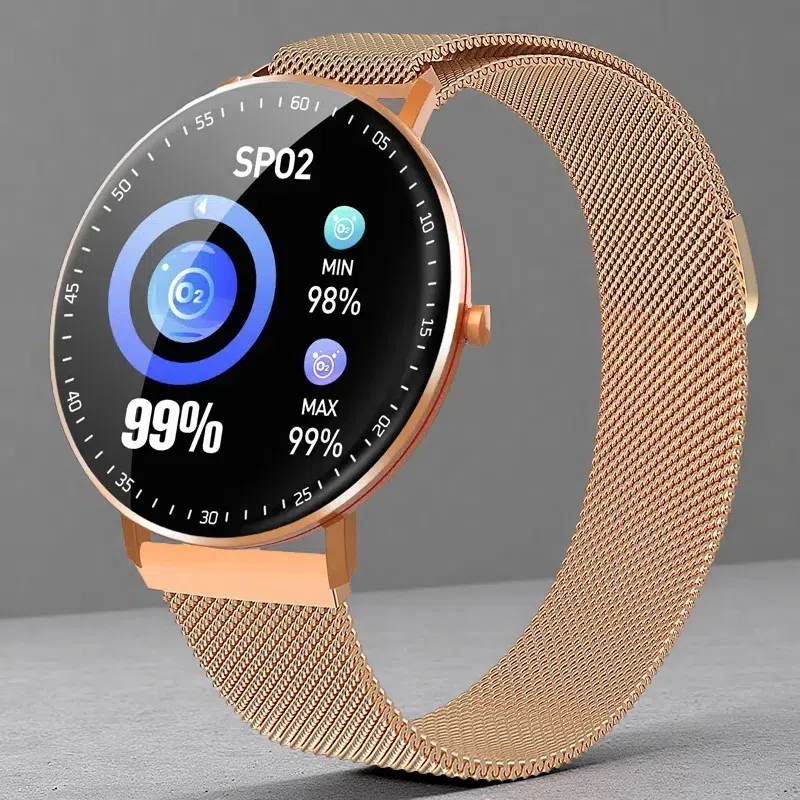 Full Touch Smart Bracelet – Fitness & Health Tracker with Stainless Steel Strap Gold