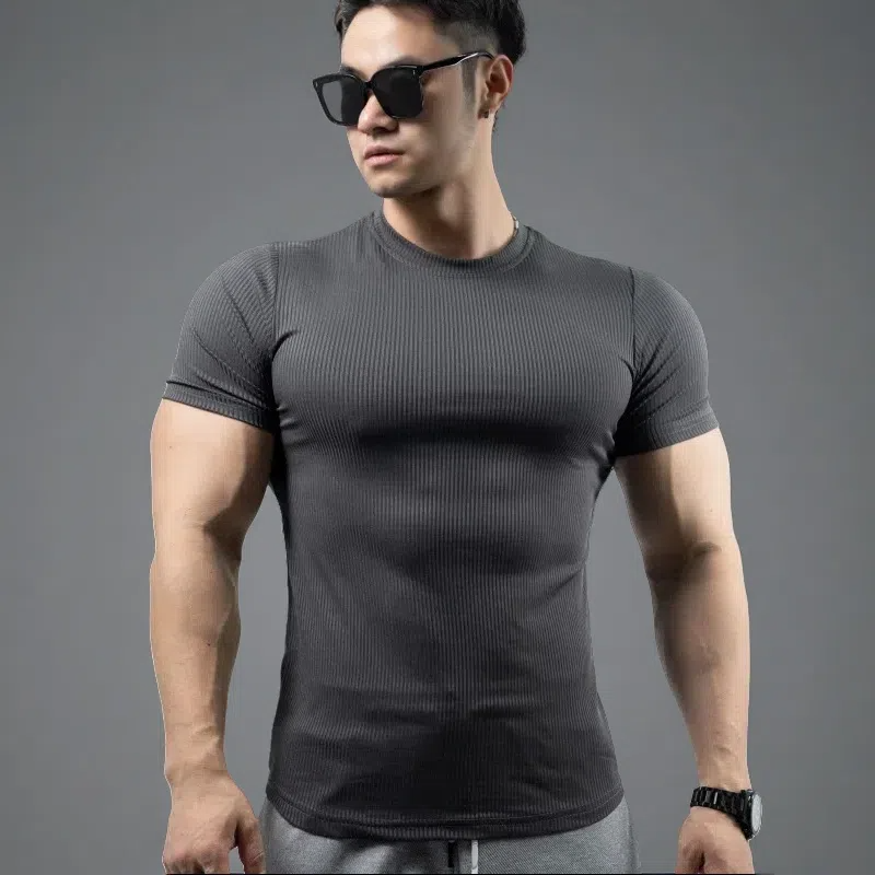 Men’s Trendy Quick-Drying Stretch T-shirt – Bottoming Shirt for Running & Fitness High Grade Gray