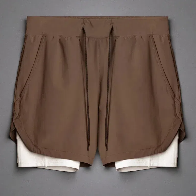 Double-Layer Quick-Dry Running Shorts – Casual & Sporty Comfort Taupe