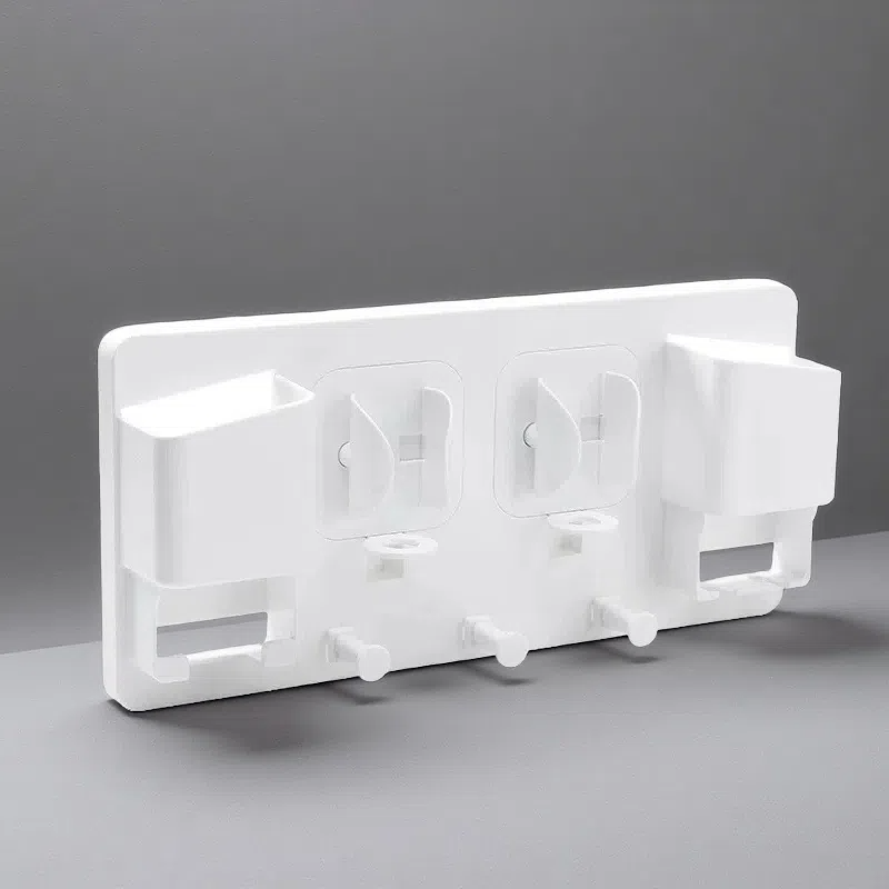 Wall-Mounted Electric Toothbrush Holder – Dual Slot Design with Storage Hook White