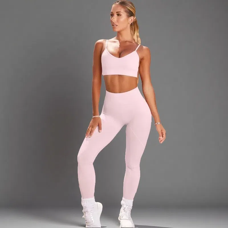 Sport Crop Top T-Shirt + Leggings Set β Push-Up Fitness Gym Suit Pink