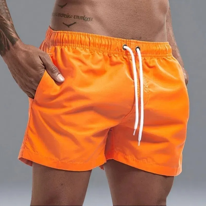 Casual Candy-colored Men's Beach Shorts – Comfortable Medium Elasticity Summer Wear Orange