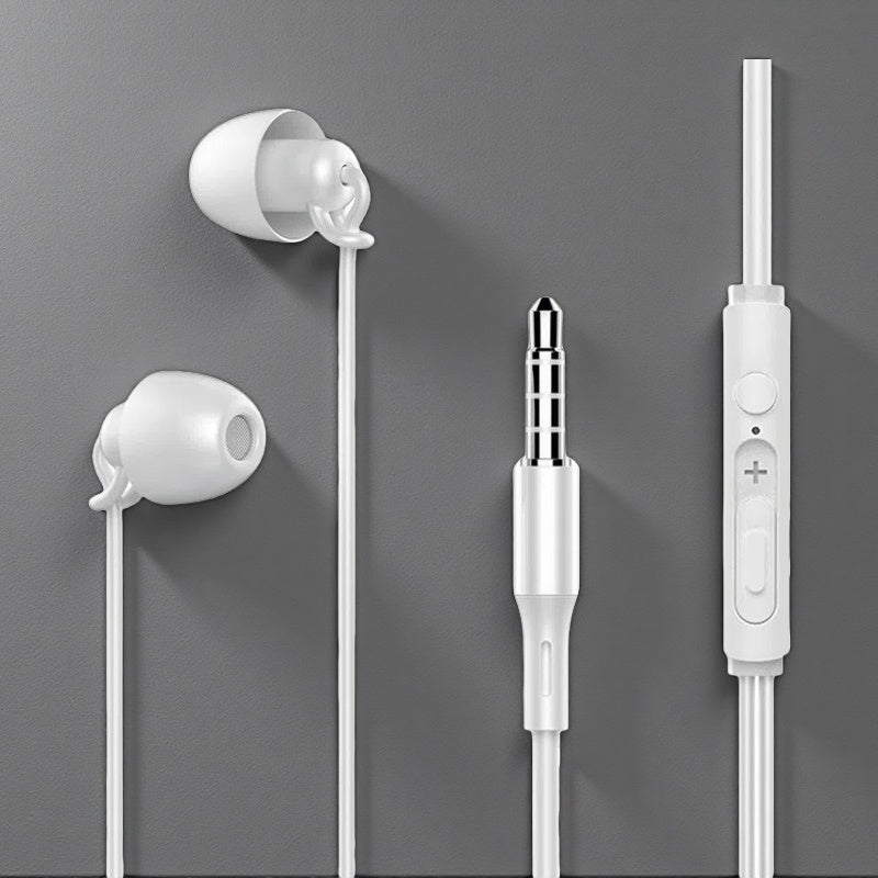 Soft Silicone Soundproof Wired In-Ear Headphones with Microphone – Comfortable Noise Isolation Upgraded version white