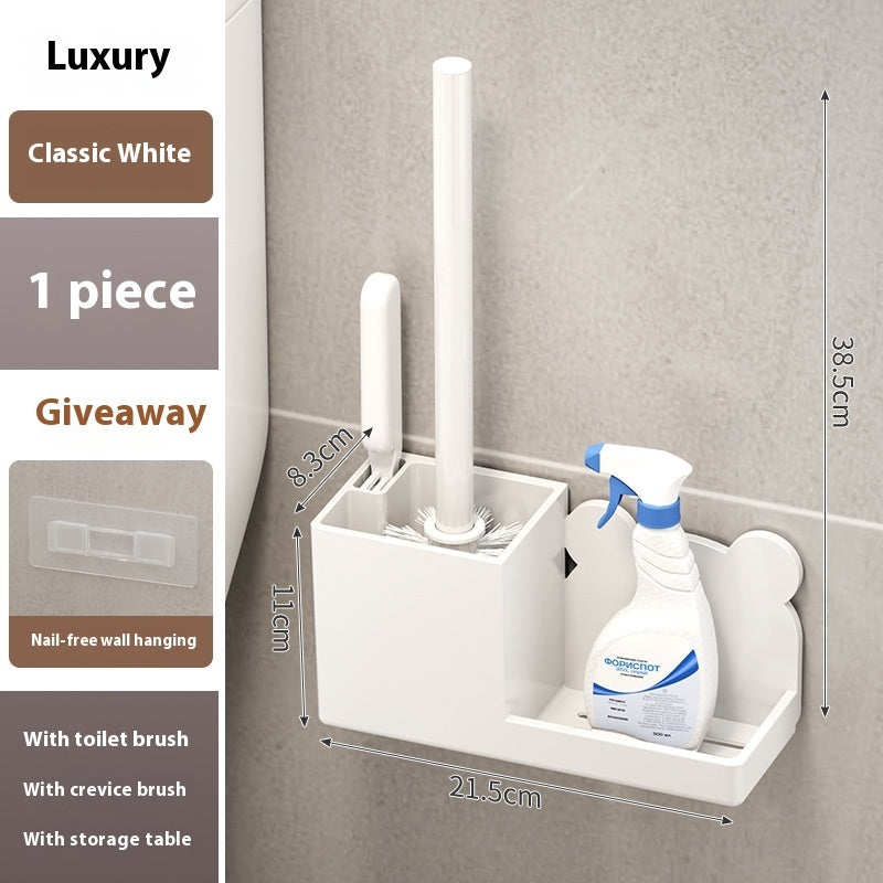 Wall-Mounted Toilet Brush Set – Long Handle, No Dead Angle Cleaning, 2-Brush Pack Upgrade White