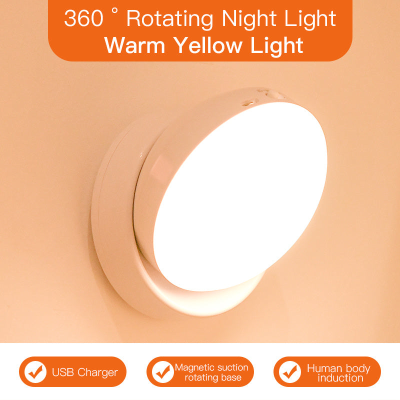 Rotating Motion Sensor Light – USB Rechargeable Night Light for Hallways, Wardrobes & Garages Yellow