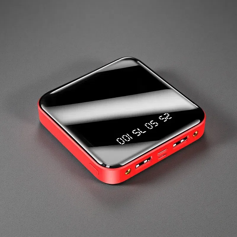 Mini Power Bank 20000mAh – Portable Mirror Display Charger with Dual USB Output Red 20 000 mAh