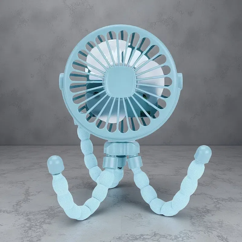 Portable USB Mini Octopus Fan – Adjustable Tripod Fan with LED Light for Stroller, Desk & More Blue
