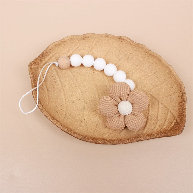 Anti-Drop Baby Silicone Beads Pacifier Clip – Safe & Stylish Teether Accessory Khaki