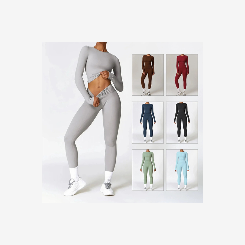 Tight-Fitting Brushed Yoga Set – Quick-Drying Fitness Long Sleeve &amp; High Waist Leggings for Women: Stylish Performance for Active Lifestyles