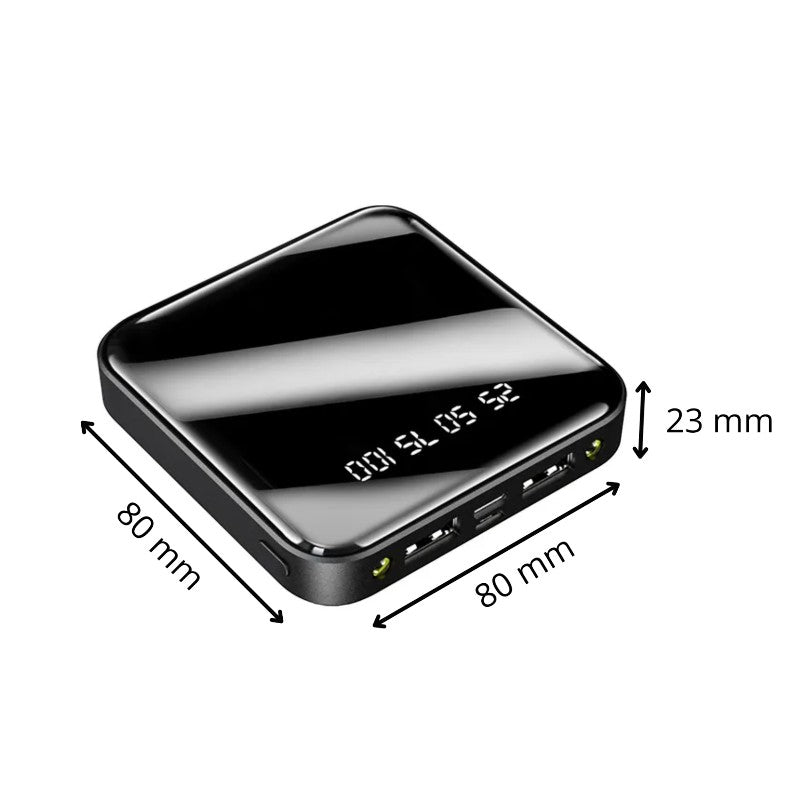 Mini Power Bank 20000mAh – Portable Mirror Display Charger with Dual USB Output