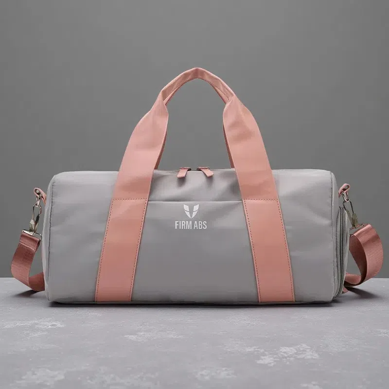 Gym Bag with Dry/Wet Separation – Stylish Crossbody for Short-Distance Travel & Yoga Gray With Pink