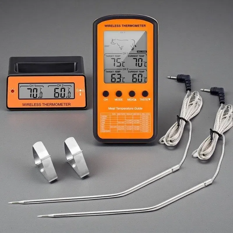 Dual Probe Electronic Thermometer – Wireless Digital Meat Thermometer with Alarm Function Orange