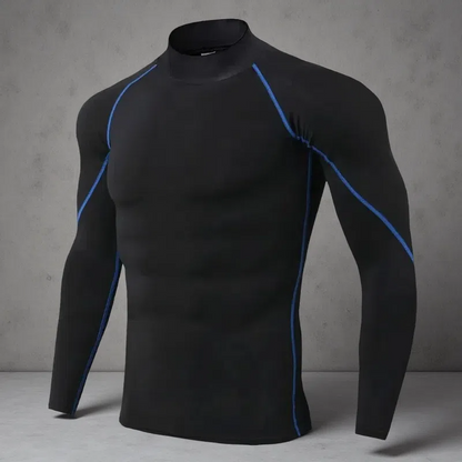 Men’s Turtleneck Quick-Dry Workout Long Sleeve – Slim Fit Pullover for All Seasons Blue Line