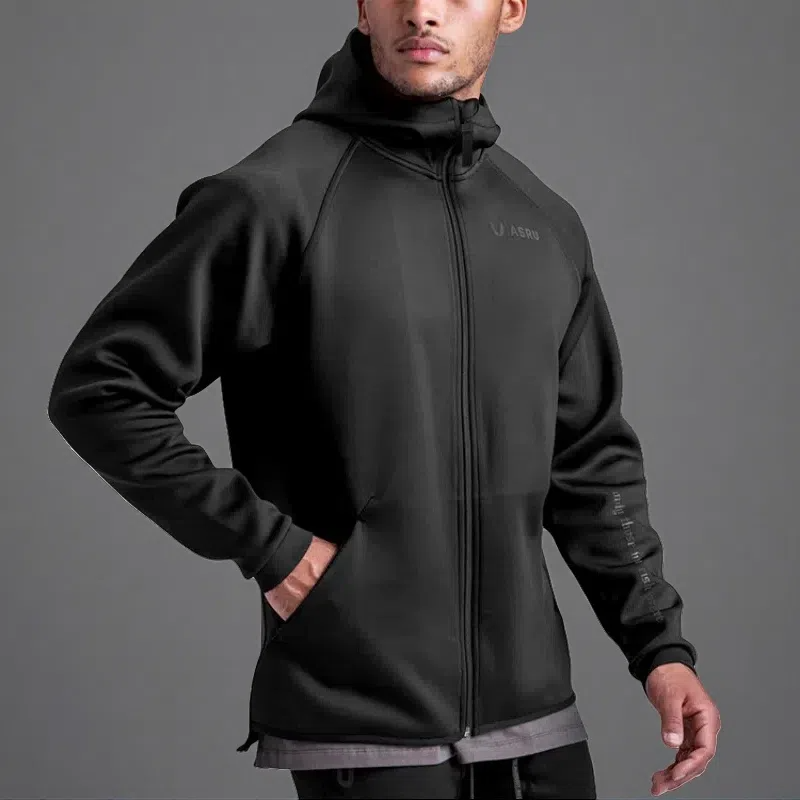 Men's Loose Large Solid Color Printed Hoodie – Comfortable Zipper Cardigan with Hood