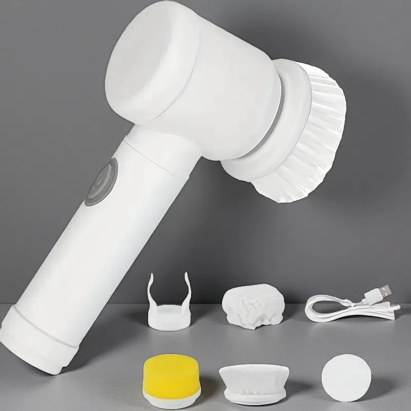 Electric Spin Cleaning Brush – USB Rechargeable Handheld Power Scrubber for Kitchen & Bathroom White