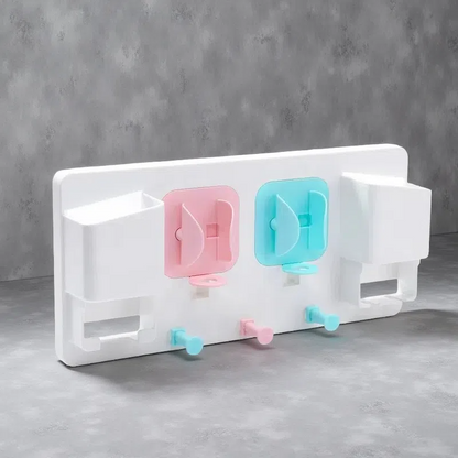 Wall-Mounted Electric Toothbrush Holder – Dual Slot Design with Storage Hook Blue pink