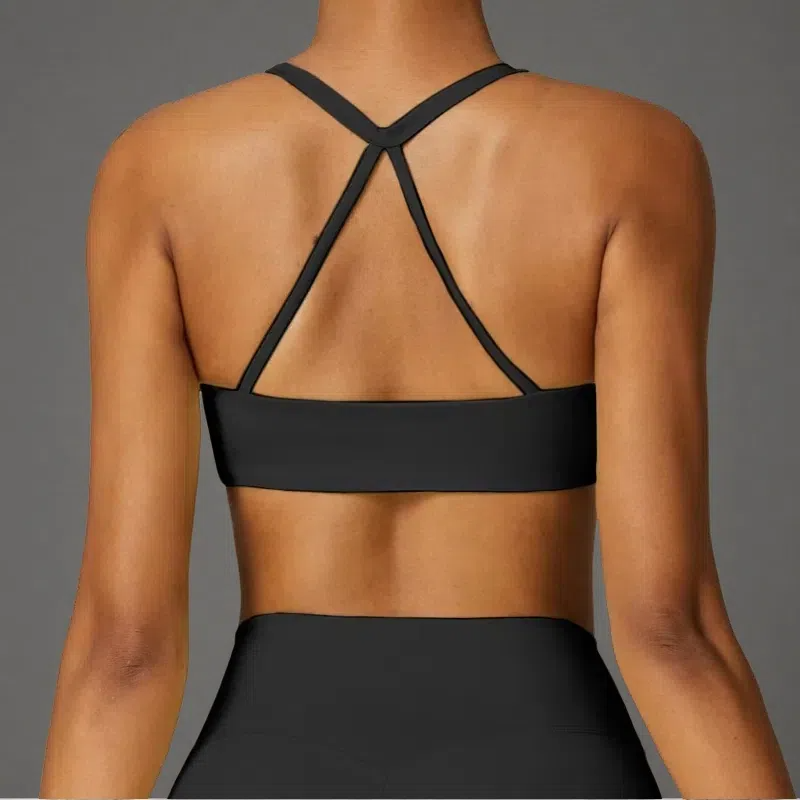 Women's Brushed Back Yoga Bra – Moisture-Wicking Pullover Activewear Premium Black
