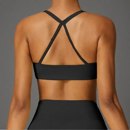 Women's Brushed Back Yoga Bra – Moisture-Wicking Pullover Activewear Premium Black