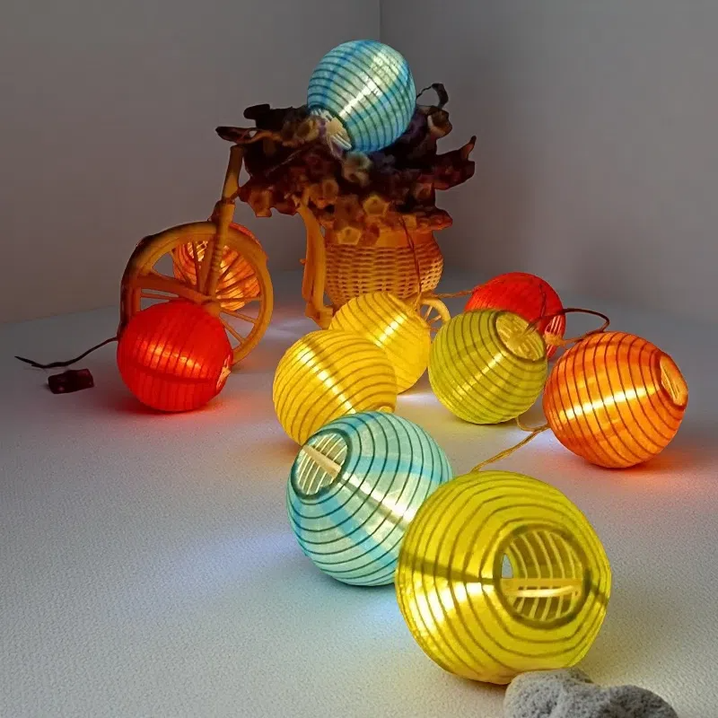 Solar Fabric Lighting Chain – Colorful Lantern String for Outdoor Decoration Color