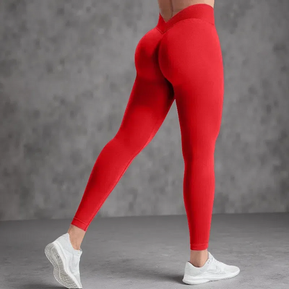 Yoga Women's High Waist Hip Lift Peach Shark Pants Red