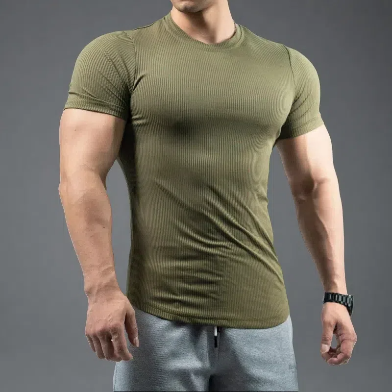 Men’s Trendy Quick-Drying Stretch T-shirt – Bottoming Shirt for Running & Fitness Army Green