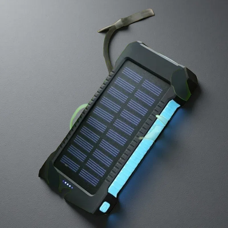 Ultra-Thin Outdoor Waterproof Solar Power Bank – 10,000mAh Portable Charger with LED Flashlight Blue 10000mA