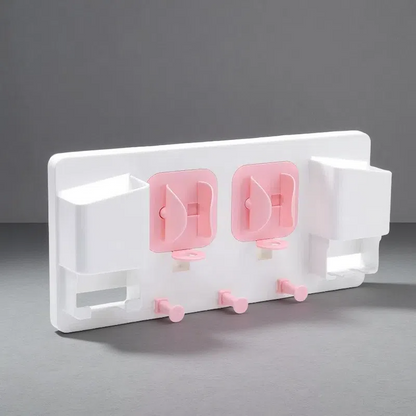 Wall-Mounted Electric Toothbrush Holder – Dual Slot Design with Storage Hook Pink