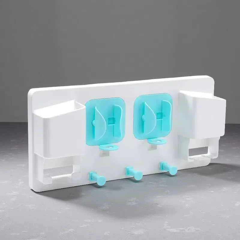 Wall-Mounted Electric Toothbrush Holder – Dual Slot Design with Storage Hook Blue