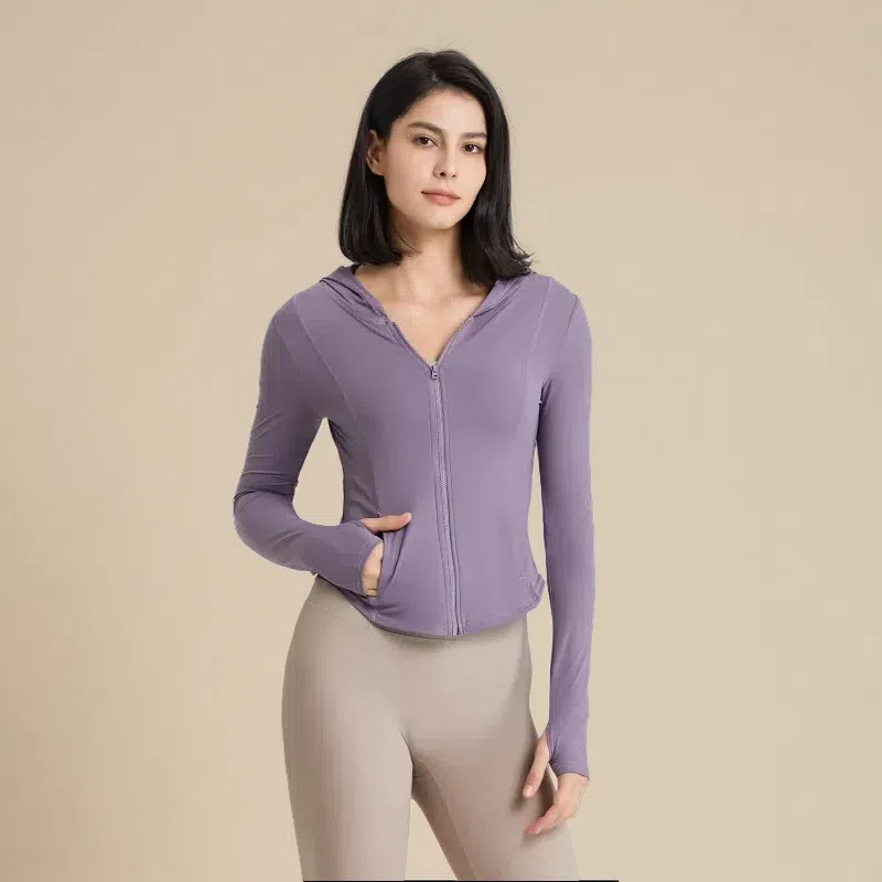 Women's Hooded Running Top – Lightweight Zip-Up Workout Jacket