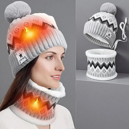 USB Electric Heating Knitted Hat, Scarf & Gloves Set – Keep Warm with Heated Wearables Hat Scarf Black