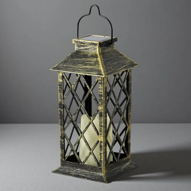 Plastic Craft Solar Wind Lantern – Hollow Palace LED Garden & Festival Decorative Light Prismatic grid