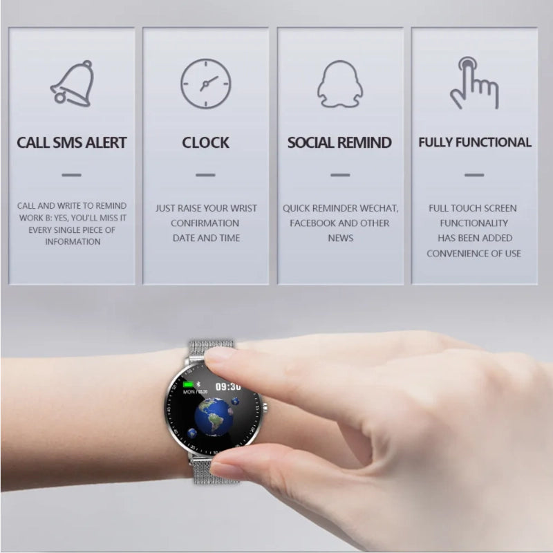 Full Touch Smart Bracelet – Fitness & Health Tracker with Stainless Steel Strap