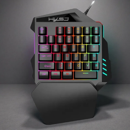 One-Handed Backlit Gaming Keyboard – 35 Keys, Ergonomic Hand Rest, Waterproof Design J50