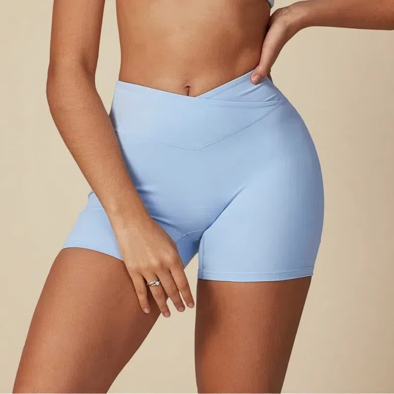 Cross High Waist Workout Shorts for Women – Breathable Fitness & Running Shorts