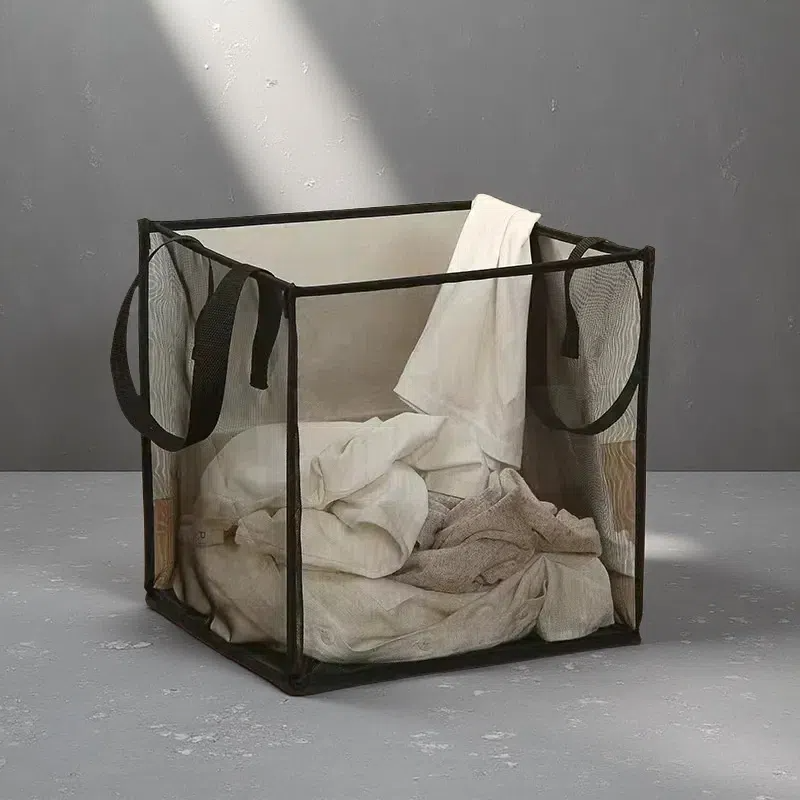 Foldable Square Grid Laundry Basket – Multifunctional Storage with Modern Design Black Monolayer