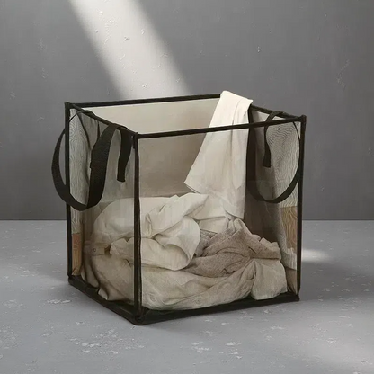 Foldable Square Grid Laundry Basket – Multifunctional Storage with Modern Design Black Monolayer
