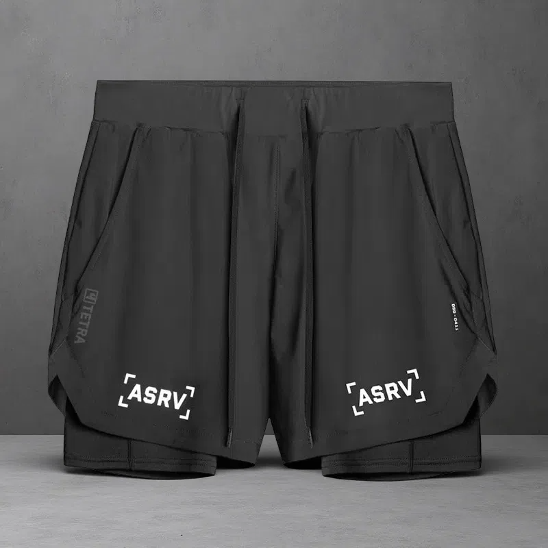 Outdoor Running Fitness Anti-exposure Double Layer Quick-drying Basketball Shorts for Men Black