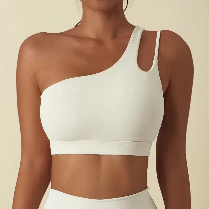 Irregular Strap One Shoulder Yoga Bra – Shockproof & Stylish Support for Active Women