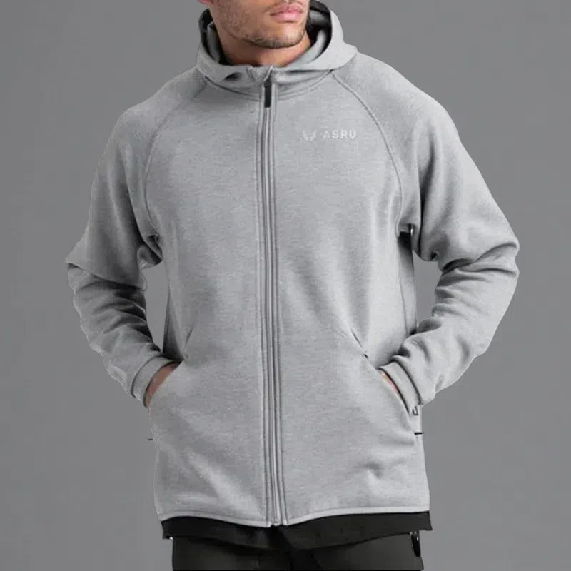 Men's Loose Large Solid Color Printed Hoodie – Comfortable Zipper Cardigan with Hood