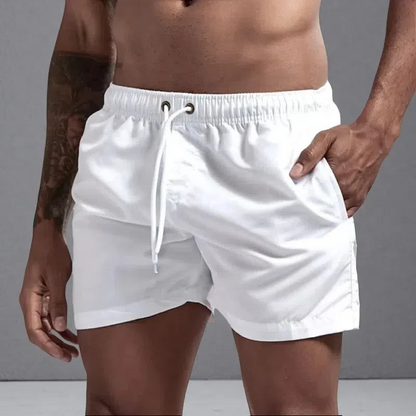 Casual Candy-colored Men's Beach Shorts – Comfortable Medium Elasticity Summer Wear White