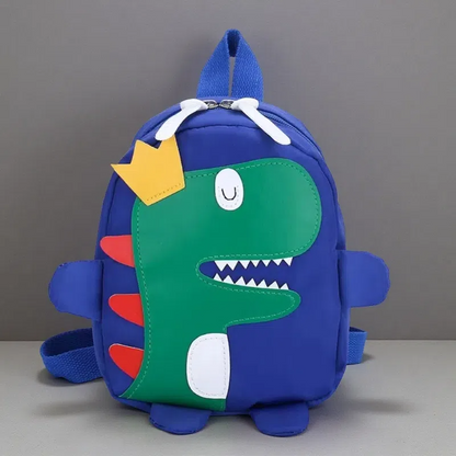 Happy Crown Dinosaur School Bag Backpack – Durable Canvas Kids’ Backpack with Polyester Lining Blue