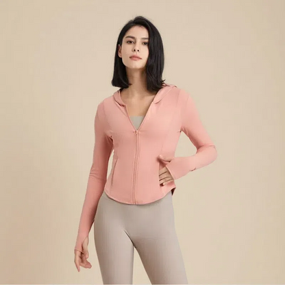 Women's Hooded Running Top – Lightweight Zip-Up Workout Jacket