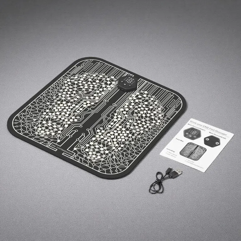 EMS Foot Pad with Pulse Microcurrent Therapy – Rechargeable Foot Massager Black Transparent