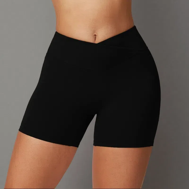 Cross High Waist Workout Shorts for Women – Breathable Fitness & Running Shorts Advanced Black