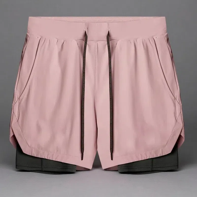 Double-Layer Quick-Dry Running Shorts – Casual & Sporty Comfort Pink