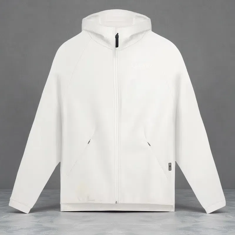 Men's Loose Large Solid Color Printed Hoodie – Comfortable Zipper Cardigan with Hood White